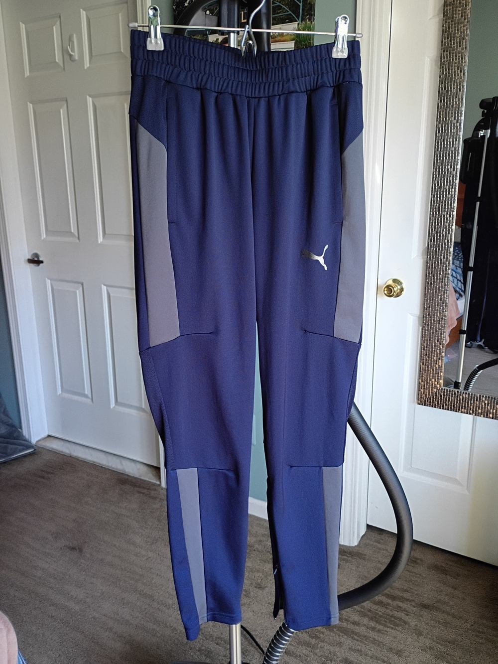 Puma Navy Blue Track Pants with Gray Panels. Men’s